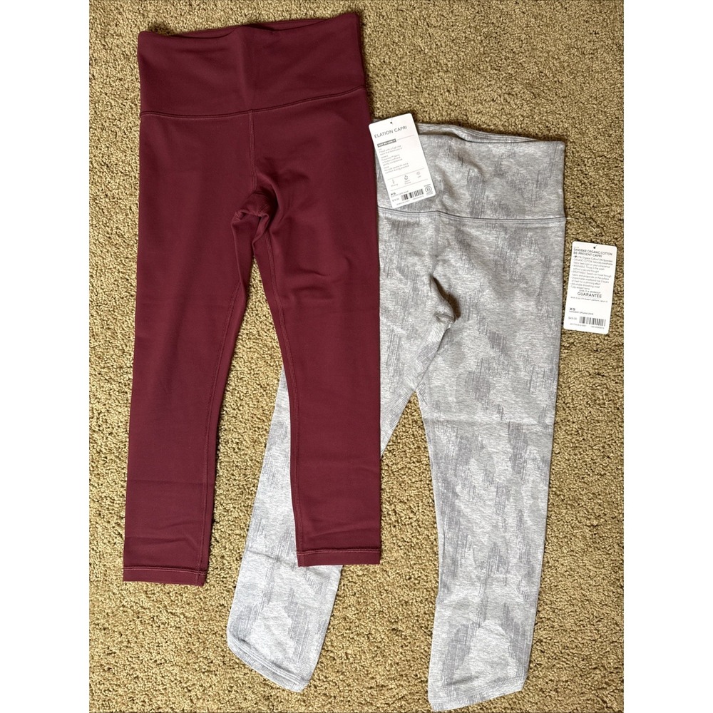 Athleta XS Elation Capri Burgundy & Organic Cotton Be Present Capri Gray NWT